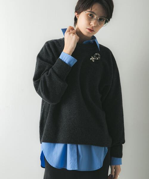 URBAN RESEARCH（アーバンリサーチ）の「カシミヤ強縮クルーネックニット（ニット/セーター・レディース・ベージュ/ライトグレー/チャコールグレー/レッド・FREE）」の6枚目の写真