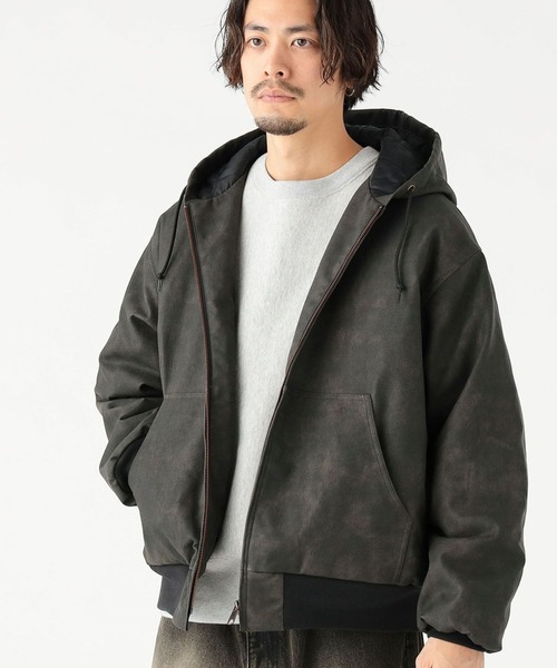 B:MING by BEAMS(ビーミングバイビームス)の「フェイク レザー ジップ パーカー(ユニセックス)(ブルゾン・メンズ・ブラウン/ブラック・S/M/L/XL)」の2枚目の写真