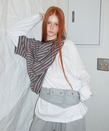 Stripe Oversize Layered Tee Brown