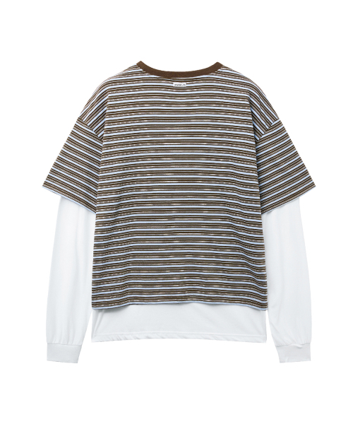 RENSE（レンセ）の「Stripe Oversize Layered Tee Brown（Tシャツ/カットソー・レディース・その他・OS）」の4枚目の写真