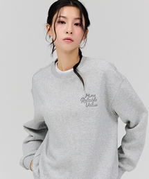 レディース刺繍ポイント裏起毛スウェットTシャツ-グレー