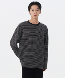 マルチストライプリラックスド長袖Tシャツ4[ブラック]