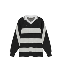 Striped Knit Rugby Top UNISEX Black Cream
