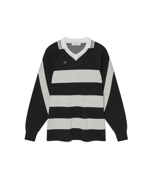 Kijun(キジュン)の「Striped Knit Rugby Top UNISEX Black Cream(ニット/セーター・レディース・その他・SMALL)」の1枚目の写真