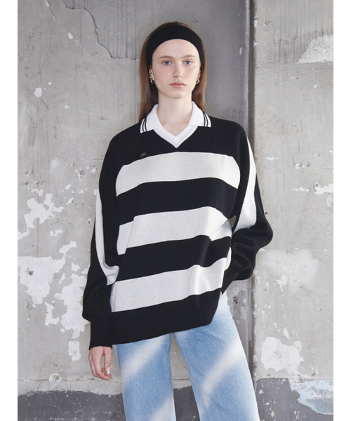 Kijun(キジュン)の「Striped Knit Rugby Top UNISEX Black Cream(ニット/セーター・レディース・その他・SMALL)」の5枚目の写真