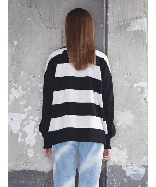 Kijun(キジュン)の「Striped Knit Rugby Top UNISEX Black Cream(ニット/セーター・レディース・その他・SMALL)」の7枚目の写真