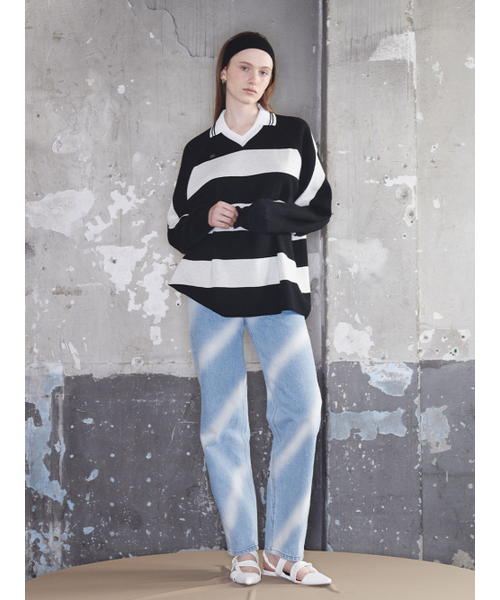 Kijun(キジュン)の「Striped Knit Rugby Top UNISEX Black Cream(ニット/セーター・レディース・その他・SMALL)」の3枚目の写真