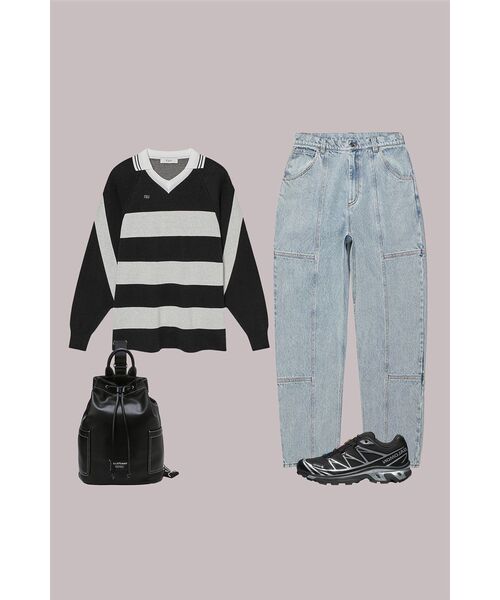 Kijun(キジュン)の「Striped Knit Rugby Top UNISEX Black Cream(ニット/セーター・レディース・その他・SMALL)」の4枚目の写真