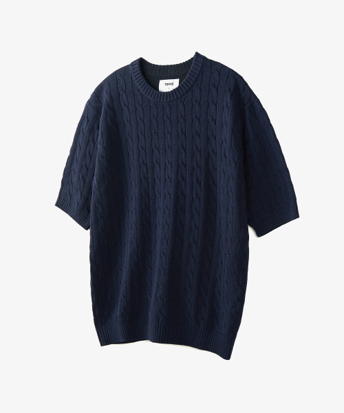 TOFFEE(トフィー)の「クラシックケーブルラウンドネックハーフニット(ネイビー)(ニット/セーター・メンズ・その他・MEDIUM/LARGE/X-LARGE)」の1枚目の写真