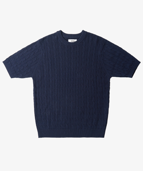 TOFFEE(トフィー)の「クラシックケーブルラウンドネックハーフニット(ネイビー)(ニット/セーター・メンズ・その他・MEDIUM/LARGE/X-LARGE)」の2枚目の写真