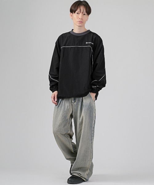 LUXSTYLE(ラグスタイル)の「バルーンスリーブ切替ナイロンプルオーバー(Tシャツ/カットソー・メンズ・ブラック/カーキ/ベージュ・M/L/XL)」の6枚目の写真