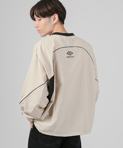 LUXSTYLE(ラグスタイル)の「バルーンスリーブ切替ナイロンプルオーバー(Tシャツ/カットソー・メンズ・ブラック/カーキ/ベージュ・M/L/XL)」の11枚目の写真