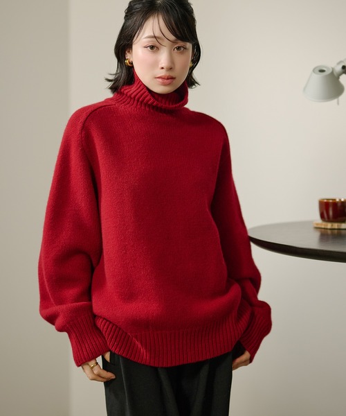 LAULEN(ローレン)の「wool high neck oversize knit / ウールハイネックオーバーサイズニットプルオーバー(ニット/セーター・レディース・チャコールグレー/ブラック/オートミール/ベージュ/レッド・FREE)」の5枚目の写真