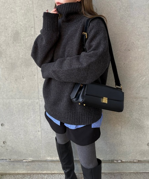 LAULEN(ローレン)の「wool high neck oversize knit / ウールハイネックオーバーサイズニットプルオーバー(ニット/セーター・レディース・チャコールグレー/ブラック/オートミール/ベージュ/レッド・FREE)」の3枚目の写真