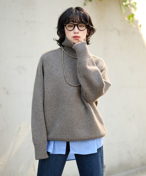LAULEN(ローレン)の「wool high neck oversize knit / ウールハイネックオーバーサイズニットプルオーバー(ニット/セーター・レディース・チャコールグレー/ブラック/オートミール/ベージュ/レッド・FREE)」の6枚目の写真