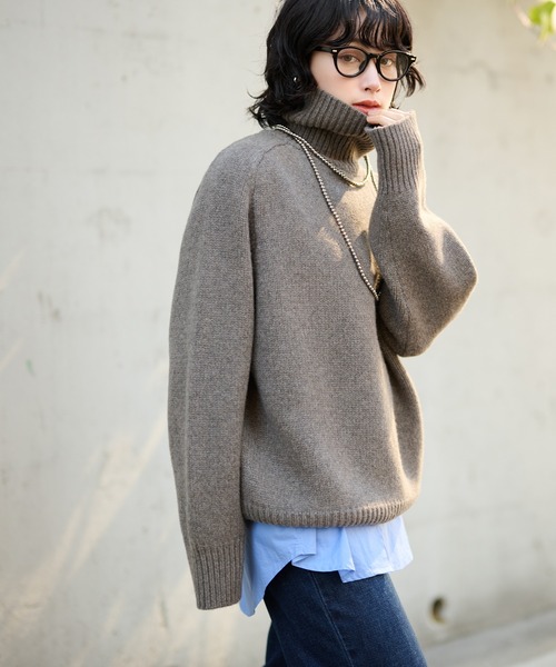 LAULEN(ローレン)の「wool high neck oversize knit / ウールハイネックオーバーサイズニットプルオーバー(ニット/セーター・レディース・チャコールグレー/ブラック/オートミール/ベージュ/レッド・FREE)」の7枚目の写真