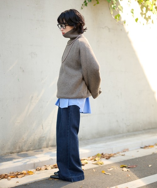 LAULEN(ローレン)の「wool high neck oversize knit / ウールハイネックオーバーサイズニットプルオーバー(ニット/セーター・レディース・チャコールグレー/ブラック/オートミール/ベージュ/レッド・FREE)」の11枚目の写真