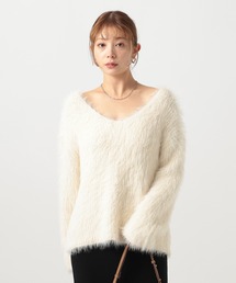 BAYFLOW | [Vネックで華奢見え]シャギーニットVネックプルオーバー(ニット/セーター)