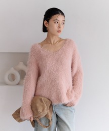 BAYFLOW | [Vネックで華奢見え]シャギーニットVネックプルオーバー(ニット/セーター)