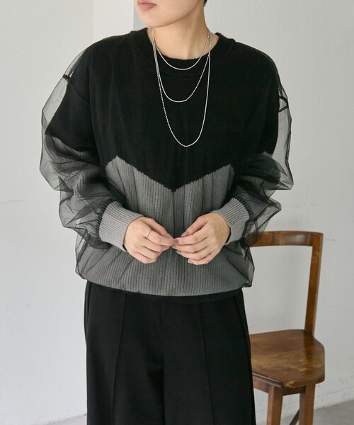 ear PAPILLONNER(イアパピヨネ)の「バイカラーシアーニット【SUM1 STYLE】(ニット/セーター・レディース・グレー/ミント・FREE)」の2枚目の写真