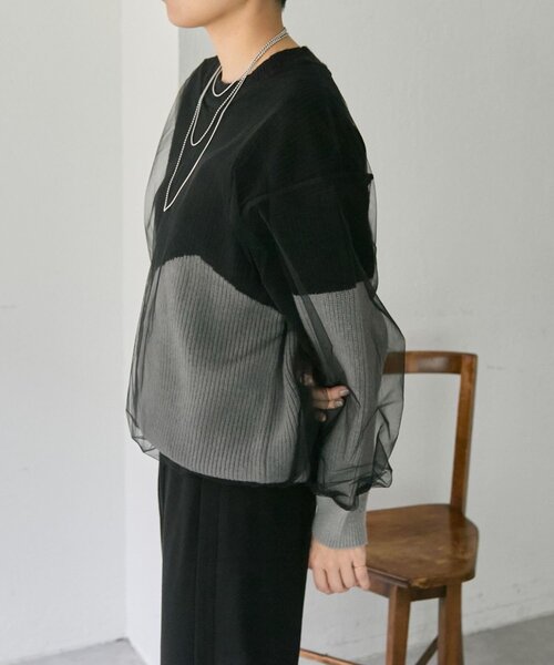 ear PAPILLONNER(イアパピヨネ)の「バイカラーシアーニット【SUM1 STYLE】(ニット/セーター・レディース・グレー/ミント・FREE)」の5枚目の写真