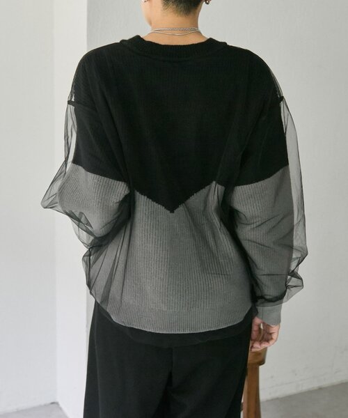 ear PAPILLONNER(イアパピヨネ)の「バイカラーシアーニット【SUM1 STYLE】(ニット/セーター・レディース・グレー/ミント・FREE)」の6枚目の写真