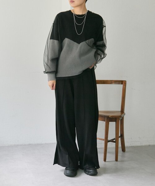 ear PAPILLONNER(イアパピヨネ)の「バイカラーシアーニット【SUM1 STYLE】(ニット/セーター・レディース・グレー/ミント・FREE)」の7枚目の写真