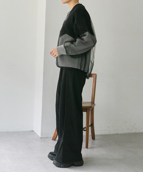 ear PAPILLONNER(イアパピヨネ)の「バイカラーシアーニット【SUM1 STYLE】(ニット/セーター・レディース・グレー/ミント・FREE)」の8枚目の写真