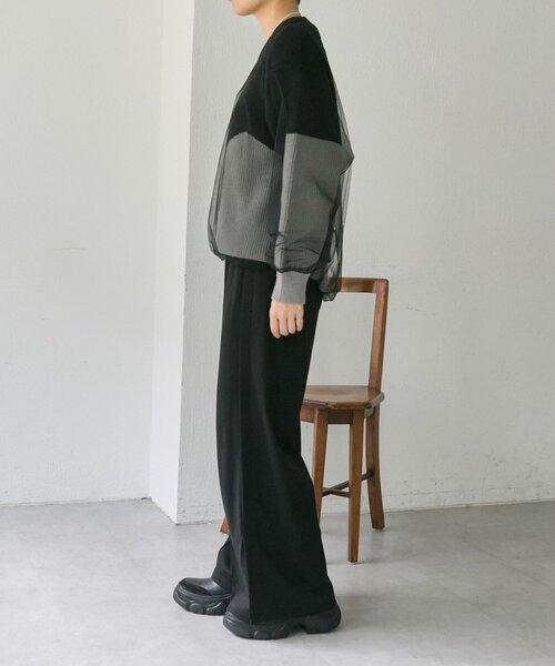 ear PAPILLONNER(イアパピヨネ)の「バイカラーシアーニット【SUM1 STYLE】(ニット/セーター・レディース・グレー/ミント・FREE)」の9枚目の写真