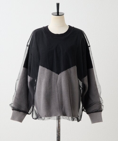 ear PAPILLONNER(イアパピヨネ)の「バイカラーシアーニット【SUM1 STYLE】(ニット/セーター・レディース・グレー/ミント・FREE)」の12枚目の写真