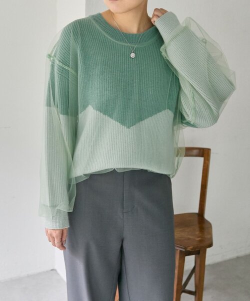 ear PAPILLONNER(イアパピヨネ)の「バイカラーシアーニット【SUM1 STYLE】(ニット/セーター・レディース・グレー/ミント・FREE)」の14枚目の写真