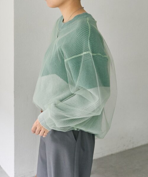 ear PAPILLONNER(イアパピヨネ)の「バイカラーシアーニット【SUM1 STYLE】(ニット/セーター・レディース・グレー/ミント・FREE)」の16枚目の写真