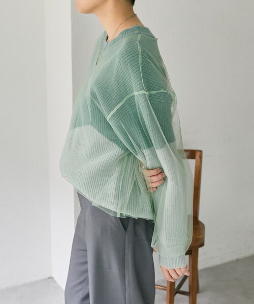 ear PAPILLONNER(イアパピヨネ)の「バイカラーシアーニット【SUM1 STYLE】(ニット/セーター・レディース・グレー/ミント・FREE)」の17枚目の写真