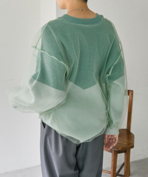 ear PAPILLONNER(イアパピヨネ)の「バイカラーシアーニット【SUM1 STYLE】(ニット/セーター・レディース・グレー/ミント・FREE)」の18枚目の写真