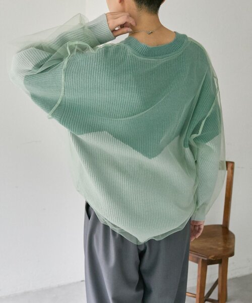 ear PAPILLONNER(イアパピヨネ)の「バイカラーシアーニット【SUM1 STYLE】(ニット/セーター・レディース・グレー/ミント・FREE)」の19枚目の写真