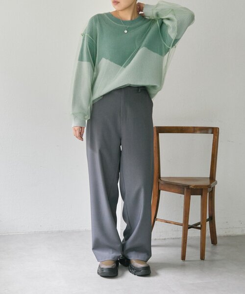 ear PAPILLONNER(イアパピヨネ)の「バイカラーシアーニット【SUM1 STYLE】(ニット/セーター・レディース・グレー/ミント・FREE)」の21枚目の写真