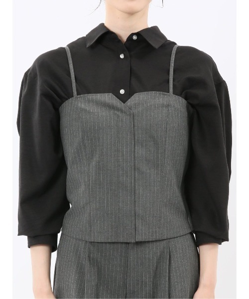 m.f.editorial（エムエフエディトリアル）の「【ストレッチ ウォッシャブル】m.f.エディトリアルレディース  ピンスト ビスチェ グレー(セットアップ可能)（スーツベスト・レディース・グレー系その他2・LARGE/MEDIUM）」の3枚目の写真