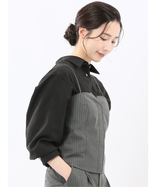 m.f.editorial（エムエフエディトリアル）の「【ストレッチ ウォッシャブル】m.f.エディトリアルレディース  ピンスト ビスチェ グレー(セットアップ可能)（スーツベスト・レディース・グレー系その他2・LARGE/MEDIUM）」の9枚目の写真