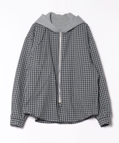 a.p.o.v.(エーピーオービー)の「a.p.o.v. リバーシブルチェックシャツジャケット×フェイクレイヤード短丈スウェットジップアップパーカー(パーカー・メンズ・ブラック/グレー・ONESIZE)」の4枚目の写真
