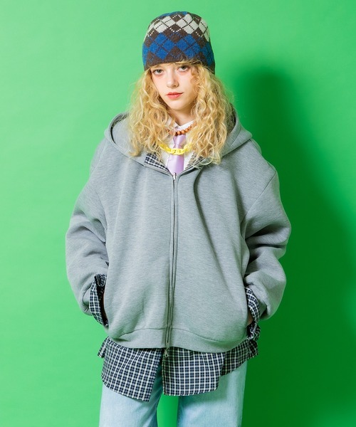 a.p.o.v.(エーピーオービー)の「a.p.o.v. リバーシブルチェックシャツジャケット×フェイクレイヤード短丈スウェットジップアップパーカー(パーカー・メンズ・ブラック/グレー・ONESIZE)」の2枚目の写真