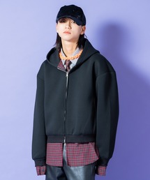 a.p.o.v. リバーシブルチェックシャツジャケット×フェイクレイヤード短丈スウェットジップアップパーカー