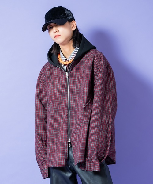 a.p.o.v.(エーピーオービー)の「a.p.o.v. リバーシブルチェックシャツジャケット×フェイクレイヤード短丈スウェットジップアップパーカー(パーカー・メンズ・ブラック/グレー・ONESIZE)」の10枚目の写真