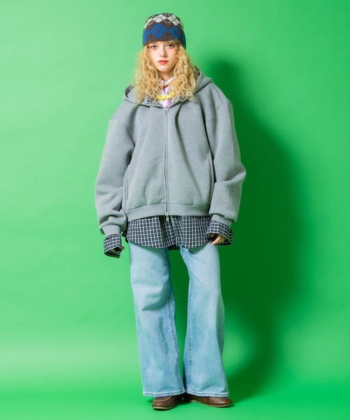 a.p.o.v.(エーピーオービー)の「a.p.o.v. リバーシブルチェックシャツジャケット×フェイクレイヤード短丈スウェットジップアップパーカー(パーカー・メンズ・ブラック/グレー・ONESIZE)」の7枚目の写真