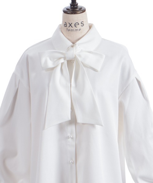 axes femme(アクシーズファム)の「ボリューム袖リボンシャツ(シャツ/ブラウス・レディース・ダークグリーン/ホワイト/ブラウン・FREE)」の7枚目の写真