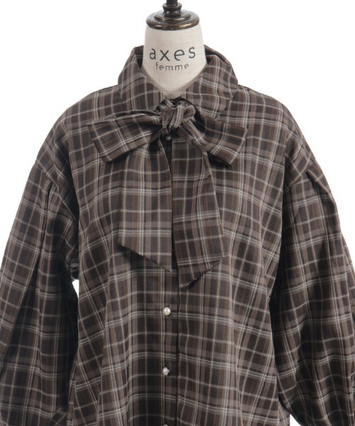 axes femme(アクシーズファム)の「ボリューム袖リボンシャツ(シャツ/ブラウス・レディース・ダークグリーン/ホワイト/ブラウン・FREE)」の14枚目の写真