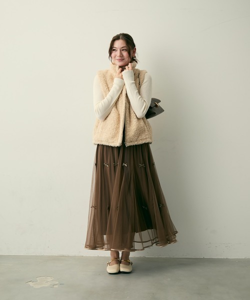 Lunea（ルネア）の「ノースリーブボアジャケット（その他アウター・レディース・アイボリー/ブラウン・FREE）」の22枚目の写真