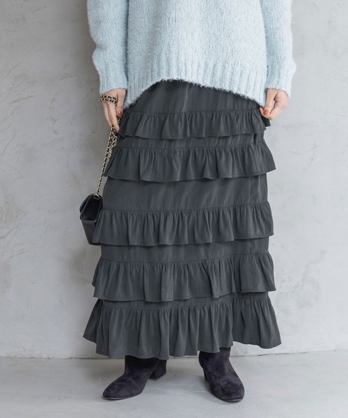 A part by(アパートバイ)の「ティアードフリルスカート(スカート・レディース・アイボリー/ブラック・FREE)」の11枚目の写真