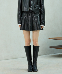 MOLLY LEATHER PLEATS SKIRT PANTS / BLACK
