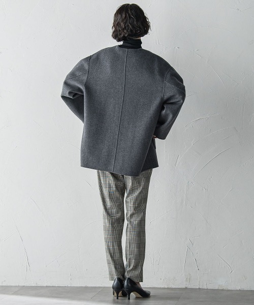 セール】<極>”軽さと贅沢なぬくもり”ノーカラーリバーコート（ノー