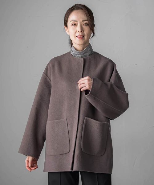 ラエフ（la．f．．．）/【大きいサイズ】”軽さと贅沢なぬくもり”スタンドカラーリバーコート 大きいサイズ】<極>”軽さと贅沢なぬくもり”スタンドカラーリバー
